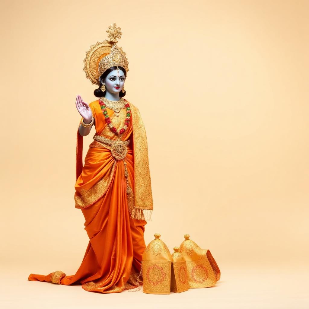 Radha Krishna Silk Poshak — Saffron & Gold