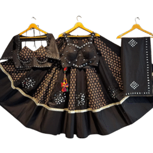Black Mirror Work Gopi Dress Chaniya Choli Set for Women with Traditional Embroidery and Dupatta - Designs May Vary
