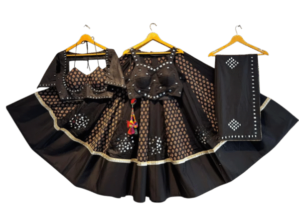 Black Mirror Work Gopi Dress Chaniya Choli Set for Women with Traditional Embroidery and Dupatta - Designs May Vary