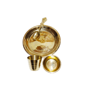 Brass Golden Pooja Thali – Small Mandir Decorative Plate for Daily Bhog