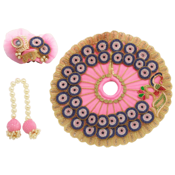 Laddu Gopal – Pink & Blue Beaded Embroidered Poshak Set